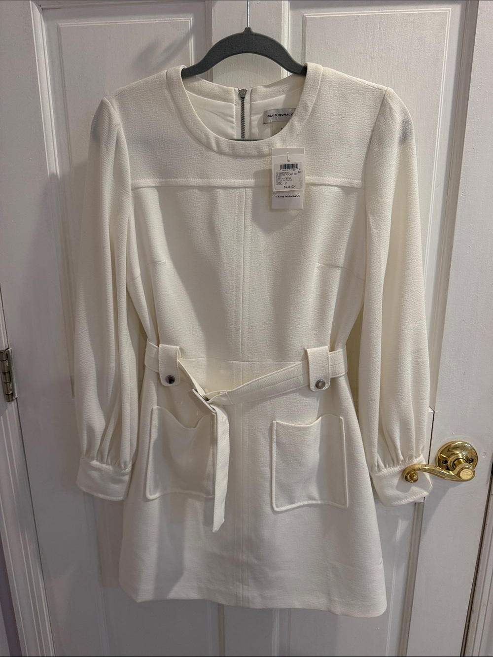 Club Monaco Ivory Long-Sleeve Belted Mini Dress